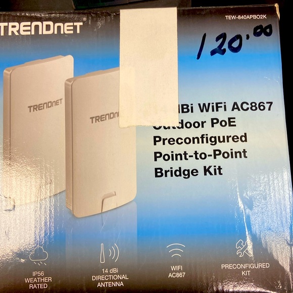 Trendnet 14dBi wifi AC867 outdoor PoE preconfigured point to point bridge kit - Picture 1 of 2
